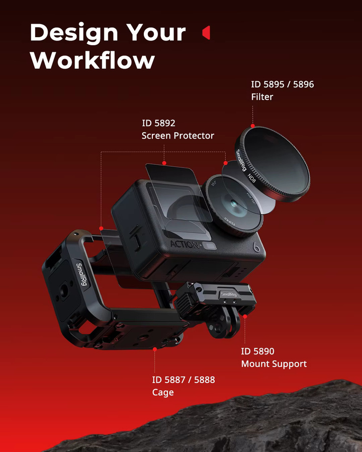 SmallRig OSMO Action 6-Käfig für DJI OSMO Action 6 Advanced Edition in Schwarz mit Silikon-Objektivabdeckung und Handschlaufe inklusive Kaltgarbehalterung - Bild 2