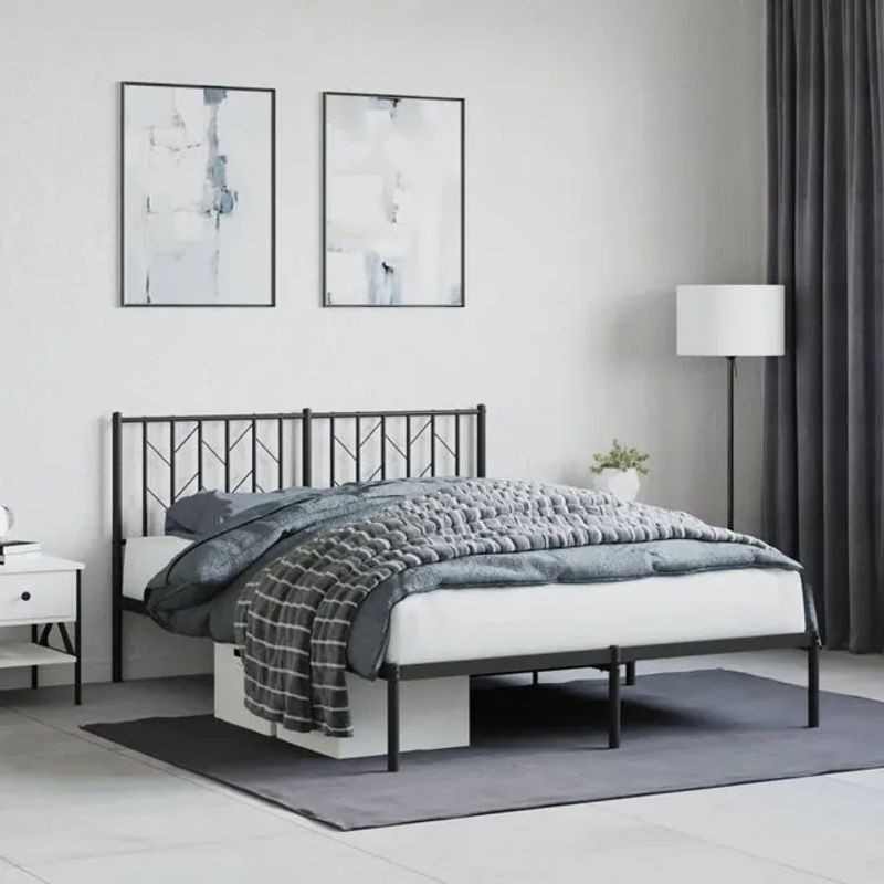 Vidaxl Metall-Bettgestell mit Kopfteil in Schwarz, B/T/H: 140 x 190 cm - Bild 1