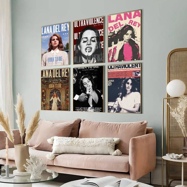 Lana Del Rey Retro Film Aufkleber in Schwarz und Rosa, Ästhetische Kunst Poster aus Kraftpapier für dein Zimmer oder Café, B/H: 15 x 15 cm - Bild 1