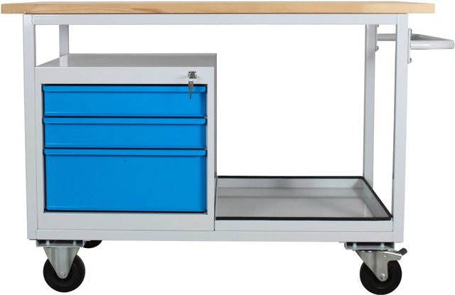 PROREGAL Mobile Werkbank Light Rhino mit Ablagefach und 3 Schubladen, Lichtgrau und Lichtblau, H x B x T: 85 x 130 x 60 cm, Traglast 300 kg - Bild 1