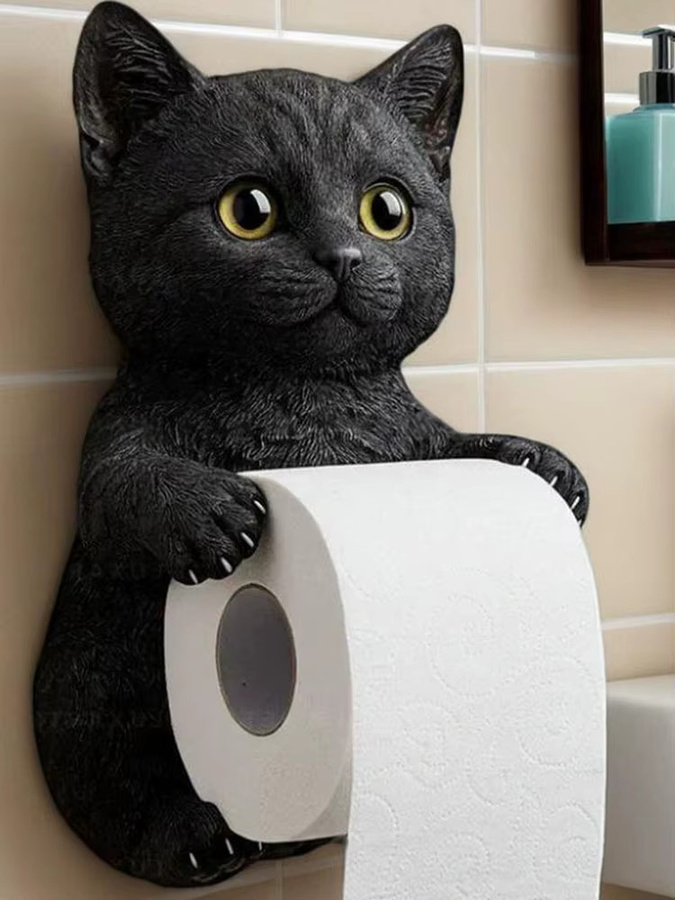 Alloet Wandmontierter dekorativer Papierhalter in Katzenform aus Harz im Landhausstil - Bild 5
