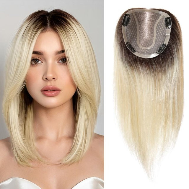 HAIRCUBE Echthaar Topper, graublonde Mono-Spitzenbasis, Damen - Bild 1