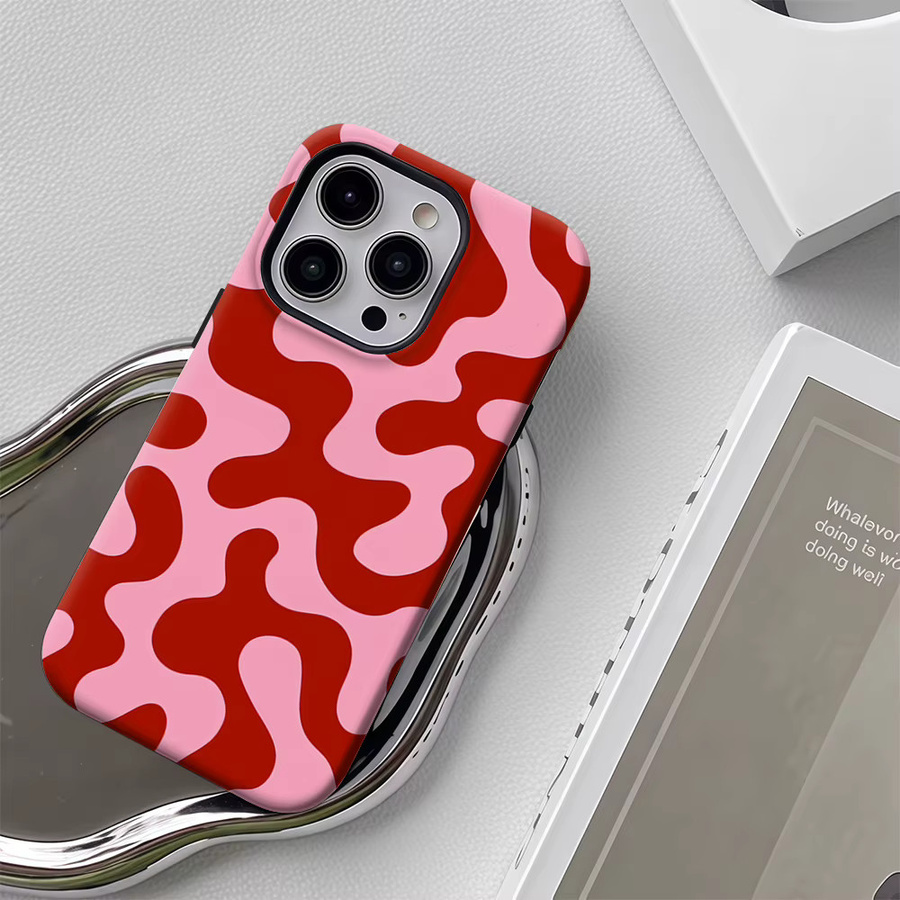 Luxuriöse doppellagige Handyhülle mit rot-rosa Flüssigmuster für iPhone 11 bis iPhone 17 Pro Max und Air Modelle - Bild 5
