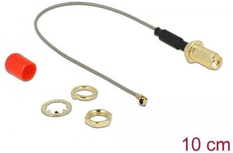 Delock WLAN-Antennen Anschlusskabel mit SMA-Buchse und IPEX-MHF-Stecker in Grau, Länge: 0,1 m - Bild 1