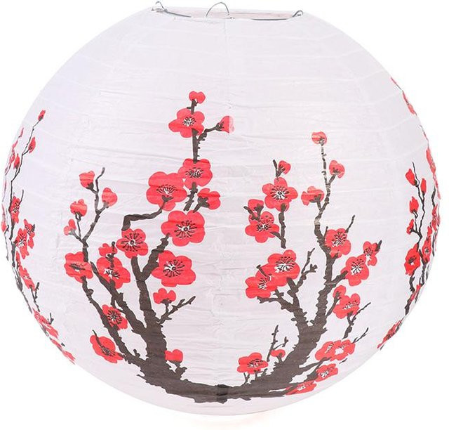 Weiße Papierlaterne mit Pflaumenblüten-Design als orientalische Lampion-Dekoration für dein Zuhause - Bild 1