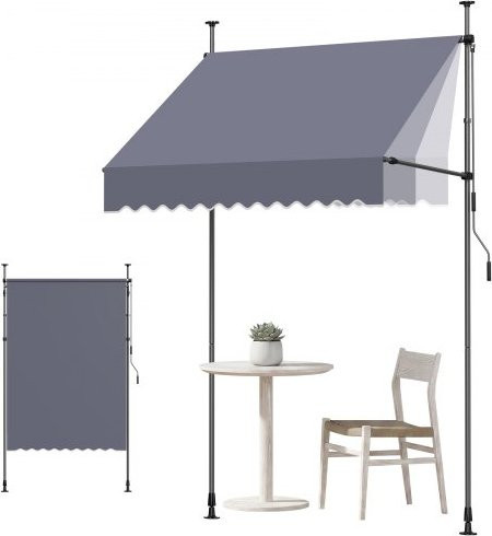 VEVOR Markise manuell ausfahrbar, Sonnenschutz für Terrasse und Garten, Dunkelgrau, Breite: 150 cm - Bild 1