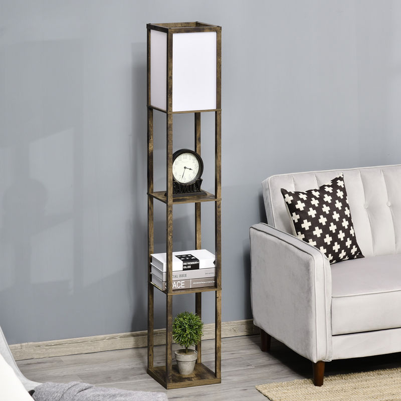 HOMCOM Stehlampe mit Regalen in Rustikalem Braun für Wohnzimmer, Schlafzimmer und Büro mit E27 Fassung bis 40W - Bild 2