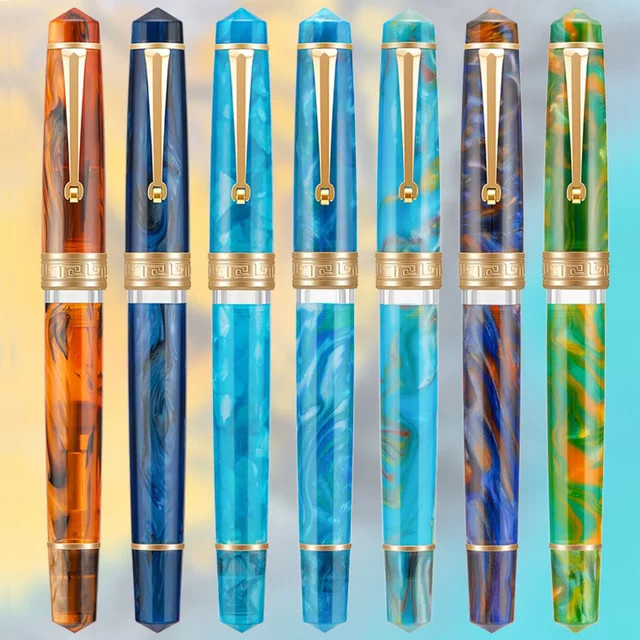 Asvine P20 Füllfederhalter mit Kolbenfüllung aus Acryl in Multicolour mit goldenem Clip und EF/F/M-Feder - Bild 1