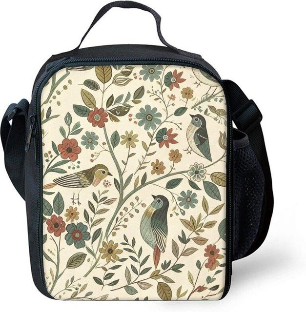 Isolierte Lunchtasche mit Vogel-Print und Schultergurt von Fancy Style Studio, Schwarz/Mehrfarbig - Bild 1