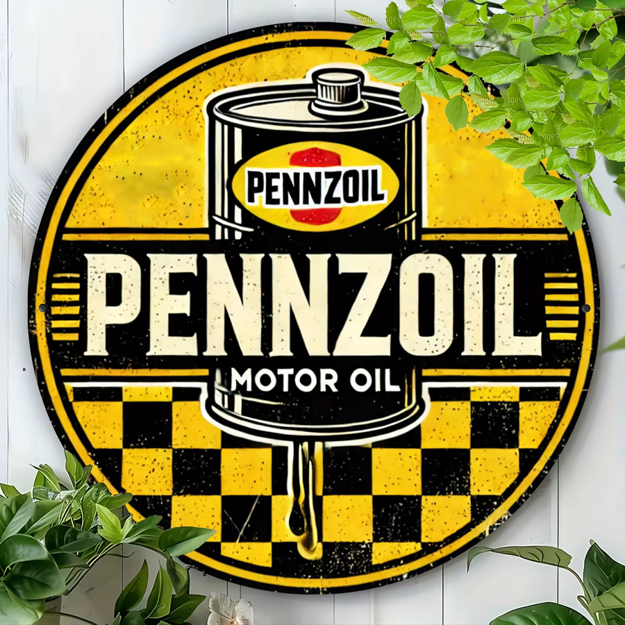 Pennzoil Vintage rundes Aluminium-Wandschild im Retro-Design mit kariertem Muster, rot/schwarz/mehrfarbig, Durchmesser: 20 cm - Bild 5