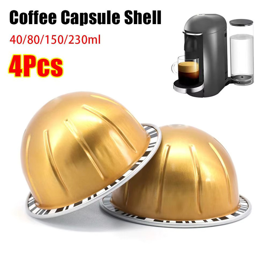 4er Set wiederverwendbare Kaffeekapseln aus Edelstahl für Nespresso VertuoLine und Vertuo Next, Gold, Füllmengen: 40 ml, 80 ml, 150 ml und 230 ml - Bild 2