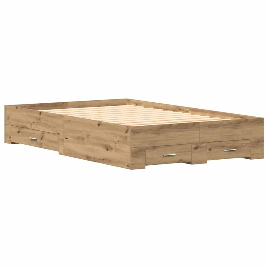 vidaXL Bettrahmen Artisan-Eiche in Braun mit Schubladen aus Holzwerkstoff, B/T/H: 120 x 200 x 32 cm - Bild 2