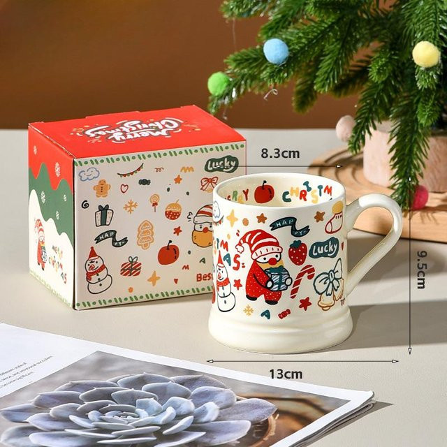Keramiktasse mit Weihnachtsmann Doodle Motiv in Rot und Weiß, 370 ml - Bild 1