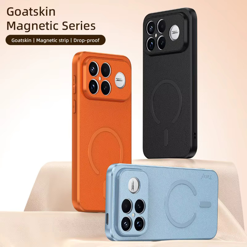 ESACAPA Schutzhülle aus Ziegenleder für POCO F8 Ultra und Redmi K90 Pro Max in Blau mit TPU-Rahmen, Magnetstreifen und Linsenschutz - Bild 2