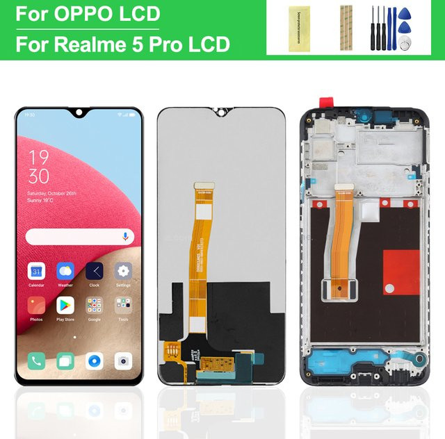 LCD Display Touch Screen mit Rahmen für Oppo Realme 5 Pro RMX1971 in Schwarz, 6,3 Zoll - Bild 1