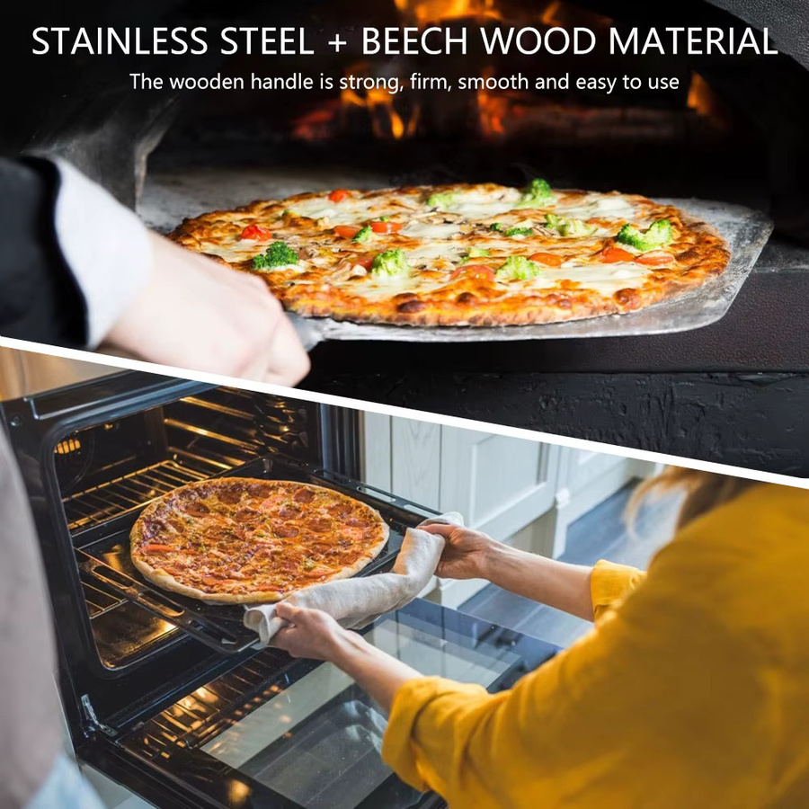 Willstar Pizza Peel Runde Pizzaschaufel aus Edelstahl mit Holzgriff in Silber - Bild 3