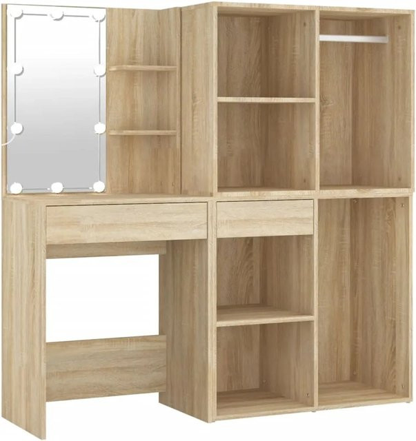 vidaXL LED-Schminktisch in Sonoma-Eiche mit 2 Schränken, Farbe: Braun, B/T/H: 140 x 40 x 60 cm - Bild 1