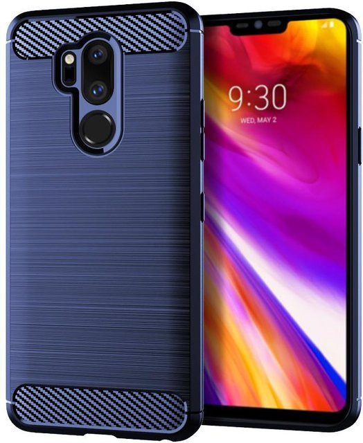Stoßfeste Silikonhülle mit Carbonfaser-Optik und gebürsteter Textur für LG G7 ThinQ, LG G7+, LG X5 und LG Q9 One in Blau - Bild 1