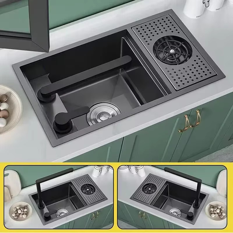 ASRAS Nano Black Kleine Küchenspüle mit Tassenwascher und Hebewasserhahn - Bild 4