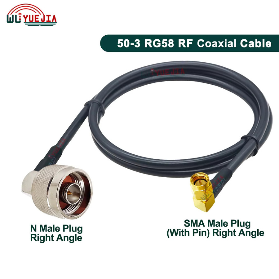 WUYUEJIA RG-58/U Koaxial-Verlängerungskabel mit SMA Stecker und L16 N 90 Grad Winkeladapter in Schwarz - Bild 2