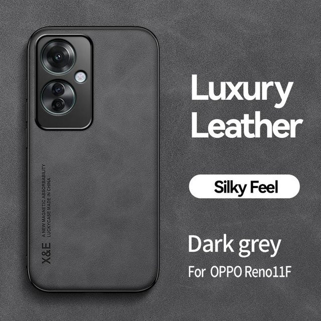 OPPO Reno 11 11F 5G Handyhülle aus Leder und Silikon mit magnetischer Auto-Halterung in Grau - Bild 1
