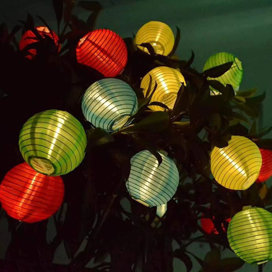 Solar LED Laternen Lichterkette im Boho-Stil für den Garten, Wasserdichte Solar-Lichterkette in Orange für Party und Outdoor-Dekoration - Bild 4
