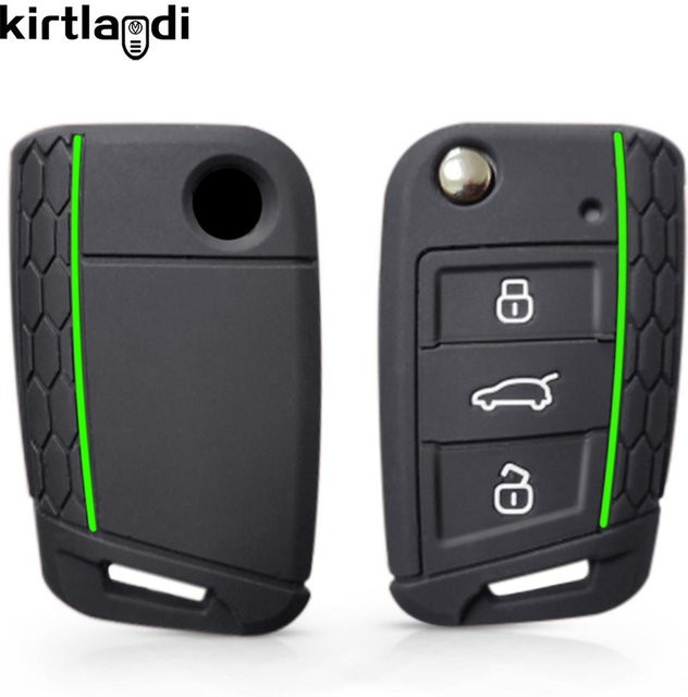 Silikon Schlüsselhülle Halter in Schwarz für Skoda Octavia A7, Kodiaq, Fabia, Seat Ibiza, Leon, Ateca sowie VW Polo, Golf 7, Tiguan, T-Roc und T6 - Bild 1