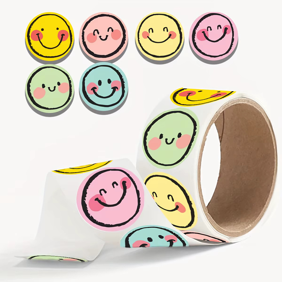 500 Stück bunte Smile Face-Papieretiketten in verschiedenen Farben (Gelb, Rosa, Grün, Blau, Lila) für vielseitige Anwendungen - Bild 2