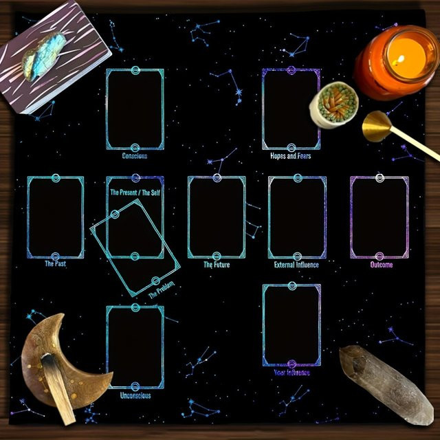 VIKAMA Zodiac Tarot Altartuch mit Tierkreiszeichen-Motiv für Tarot-Lesungen und Heimdekoration - Bild 1