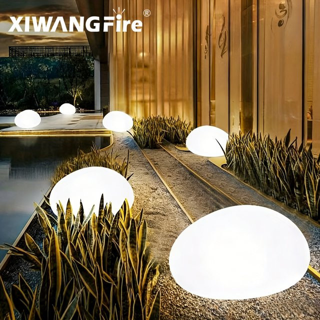 XIWANGFIRE Solar-Gartenleuchte in Steinoptik, wasserdichte Außenlandschaftslampe mit Dämmerungssensor, warmweißes Licht für Wege, Höfe und Rasenflächen - Bild 1