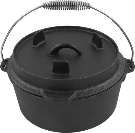 Aimo Dutch Oven aus Gusseisen mit Deckel und Thermometer-Kerbe, Schwarz, Durchmesser: 31 cm