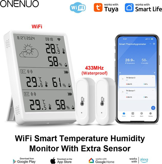 Tuya WiFi-Wetterstation mit Gateway und IP65-wasserdichtem Außen-Thermohygrometer in Weiß - Bild 1