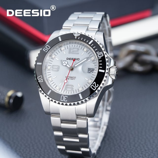 Deesio Armbanduhr Herren, Automatik, Edelstahl, Keramiklünette, Silber - Bild 1