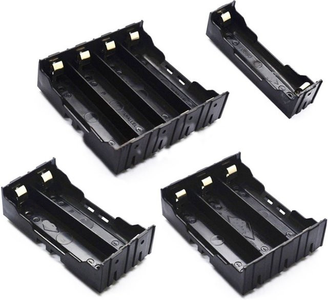 18650 Lithium-Ionen-Batterie-Aufbewahrungsbox für 1 bis 4 Zellen in Schwarz als Testständer und Entwicklungswerkzeug mit Buchse für Leiterplatten - Bild 1