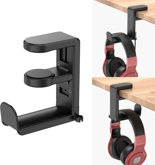 Drehbarer Kopfhörerständer für PC-Gaming mit 360-Grad-Drehung und Kabel-Clip-Organizer, klemmbarer Schreibtisch-Aufhänger in Schwarz oder Weiß - Bild 1