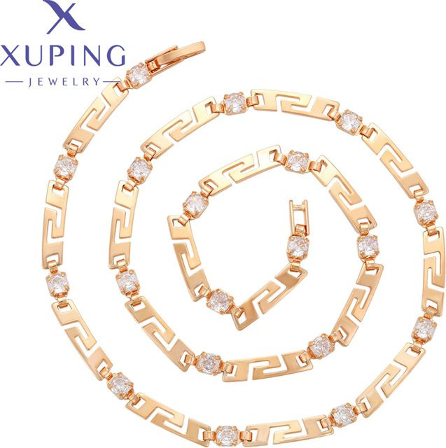 Xuping Halskette, Kupfer Legierung, Gold, Zirkonia, Damen, 45 cm - Bild 1