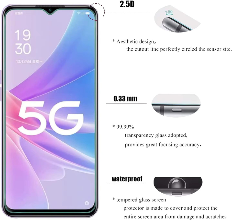 4er-Pack Displayschutzfolie aus gehärtetem Glas für OPPO A1 A5 A7N A9 A11S A55 A57S A73 A78 2020 4G 5G, transparent - Bild 3