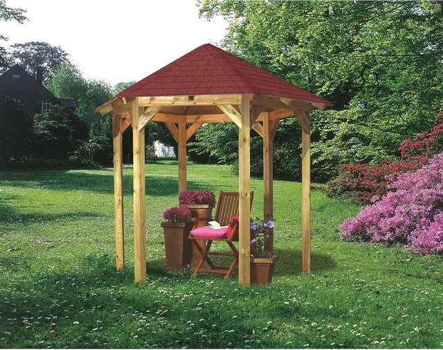 Karibu Pavillon Alicante Walmdach braun kesseldruckimprägniert B/T/H: 235 x 208 x 280 cm - Bild 1