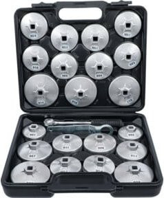BGS Ölfilterschlüssel-Satz aus Aluminium-Druckguss in Silber, 23-teilig mit 1/2 Zoll Innenvierkant-Antrieb - Bild 1