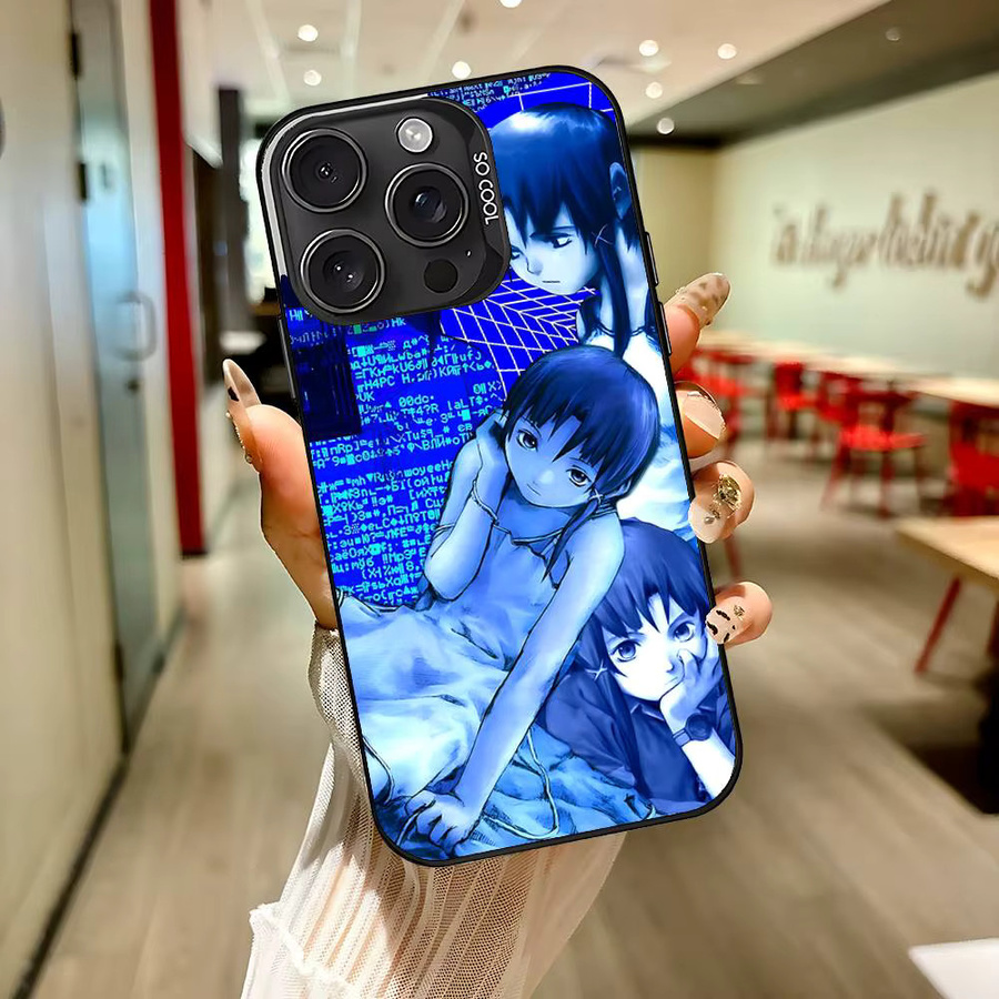 Stoßfeste Anime Serial Experiments Lain Handyhülle für Apple iPhone 11 bis 17 Pro Max Plus in Silber und Blau - Bild 3