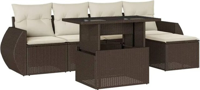 vidaXL 6-teilige Garten-Sofagarnitur aus Poly-Rattan in Braun mit cremeweißen Kissen - Bild 1
