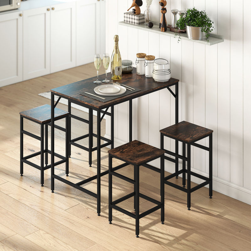 HOMCOM Bartisch-Set mit 4 Barhockern, 5-teiliges rustikales Set aus Spanplatte und Stahl, Farbe: Braun/Schwarz, B/T/H: 100 x 60 x 88 cm - Bild 2