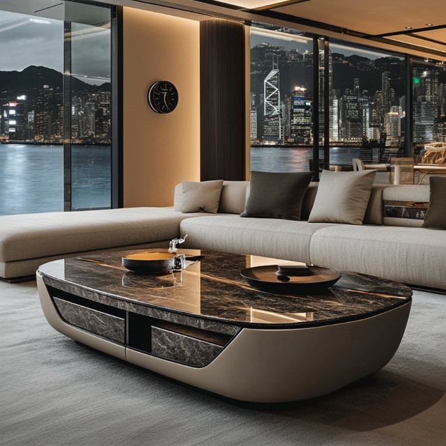 OAKCIA Moderner Couchtisch in Schwarz mit Marmorplatte und ovaler Form, B/T/H: 120 x 35 x 35 cm - Bild 1