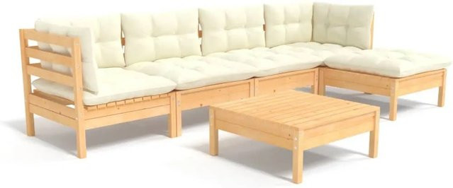 vidaXL 6-tlg Garten-Lounge-Set aus Kiefernholz mit beige Kissen - Bild 1