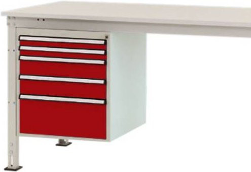 Manuflex ZB4864.3003 Gehäuse-Unterbau Stationär in Rot mit 5 Schubfächern und Nutzhöhe: 500 mm für Tischtiefe: 1200 mm - Bild 1