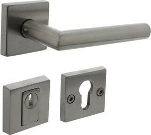 Intersteel Hintertürbeschläge eckig mit Kernziehschutz aus Edelstahl in Schwarz und Silber - Bild 1