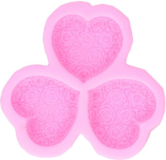CosyHome Silikon Seifenform mit 3 herzförmigen Rosen-Hohlräumen in Rosa zur Dekoration von Kuchen und Fondant - Bild 1