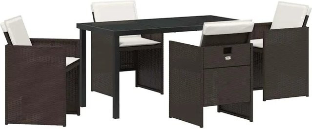 vidaXL Garten Essgruppe aus Poly-Rattan mit Kissen, 5-teiliges Set in Braun und Creme-Braun - Bild 1