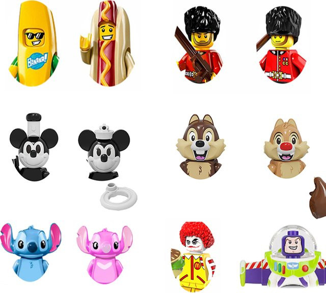 Disney Cartoon-Figuren-Bausteine, Hot Dog- und Hai-Cosplay-Ministeine, DIY-Sammelspielzeug - Bild 1