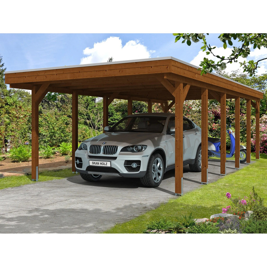 Skanholz Carport Friesland aus Holz in Nussbaum Braun B/T: 397 x 860 cm, Höhe: 241 cm - Bild 2